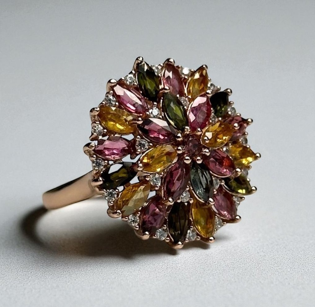 沒有保留價 - 戒指 925玫瑰银天然 電氣石 #1.0