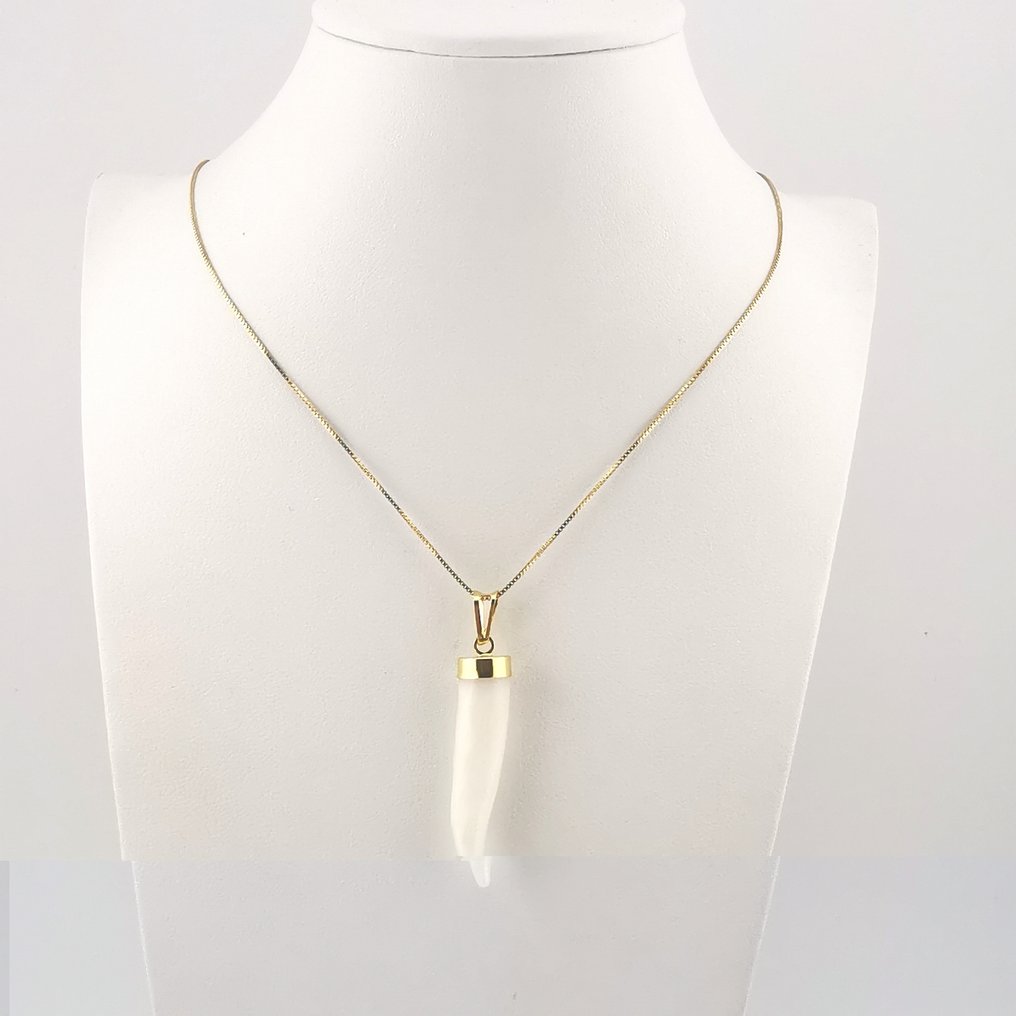 珊瑚 - 银 - 吊坠项链 - 手工雕刻 #1.0