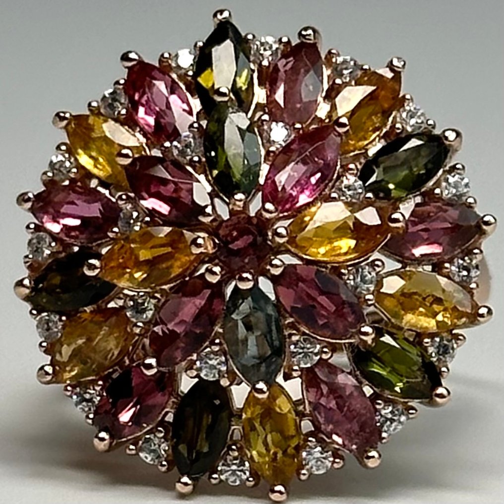 沒有保留價 - 戒指 925玫瑰银天然 電氣石 #1.0