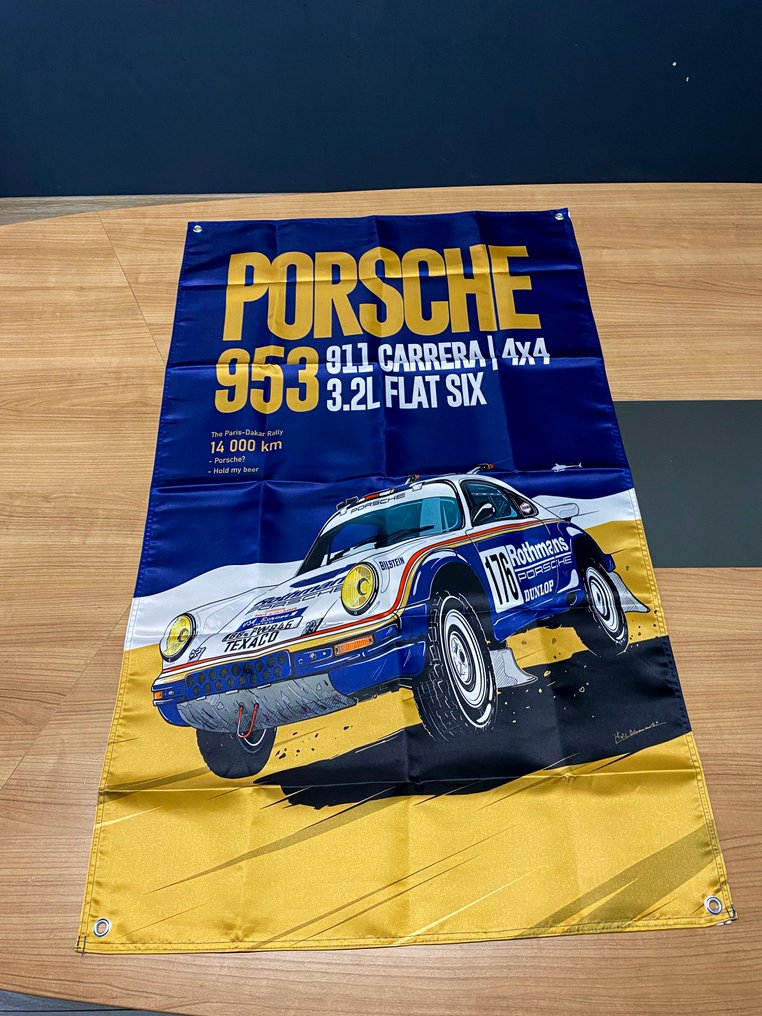 Flaga - Porsche - 953 911 Carrera 4x4 Rothmans Rally Flag – Satin Fabric – XL (120x75 cm) #1.0
