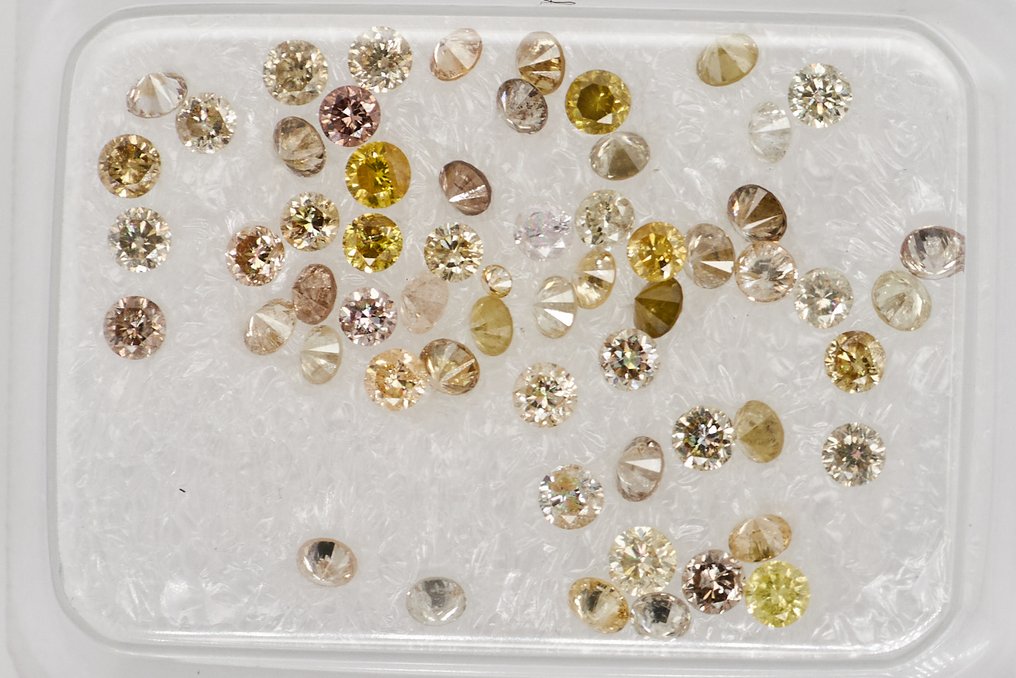 没有保留价 - 60 pcs 钻石 (经彩色处理) - 1.00 ct - 圆形 - SI1 微内含一级, SI2 微内含二级, I1 内含一级, I2 内含二级, I3 - 安特卫普宝石报告(GRA) #1.0