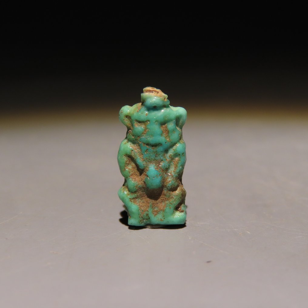 Αρχαία Αιγυπτιακή Faience Μπες Αμύλετ. Νεότερη Αυτοκρατορία, Περίοδος Αμαρνά, 1353 - 1336 π.Χ. ύψος 1,6 εκ. #1.0