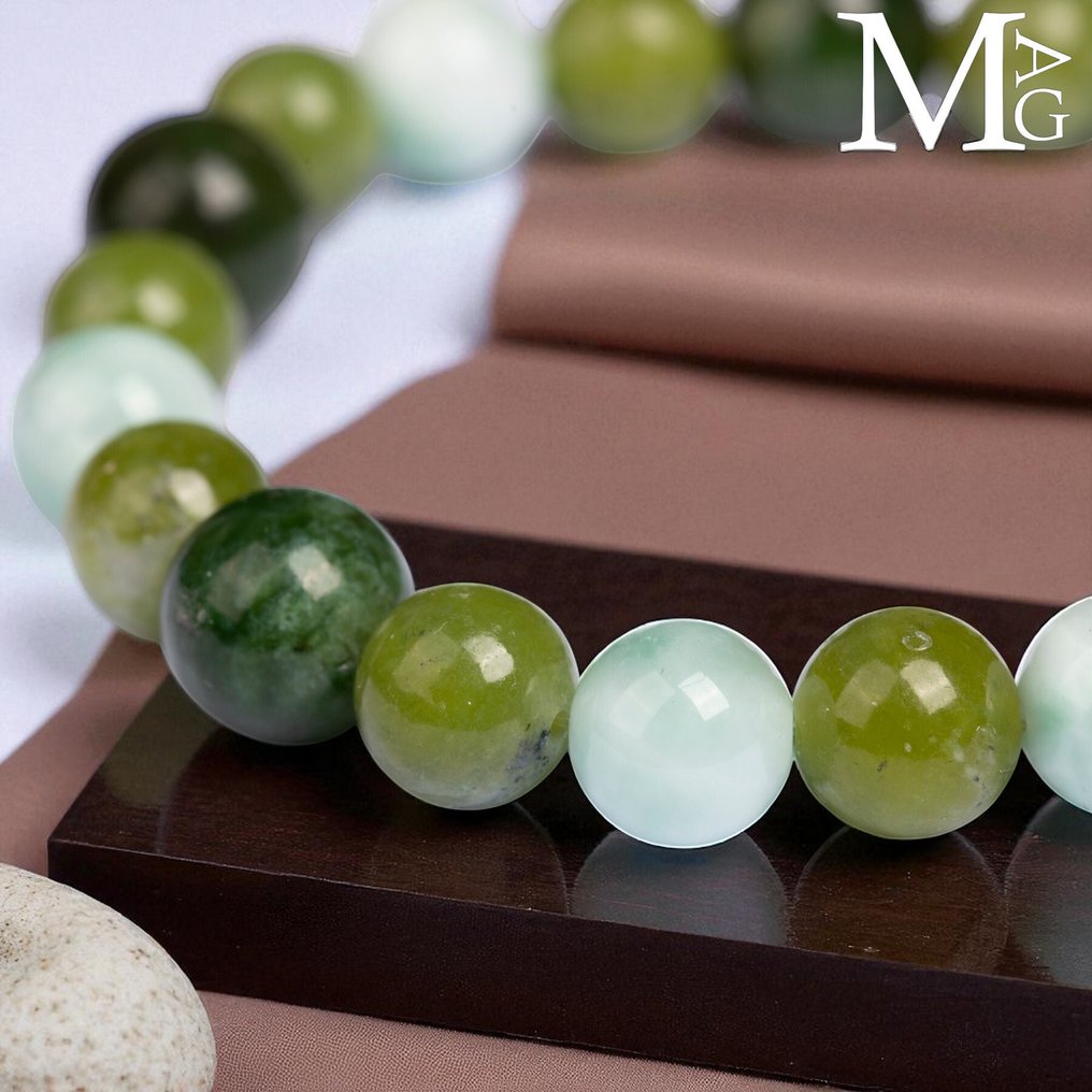 Green Larimar and Jade Bracelet - Exclusive Combination. - Height: 200 mm - Width: 10 mm- 20 g #1.0
