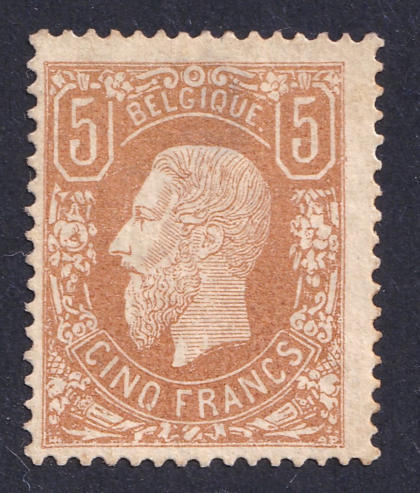Belgique 1878 - Leopold II, 5F Lichtbruin - OBP/COB 37A #1.0