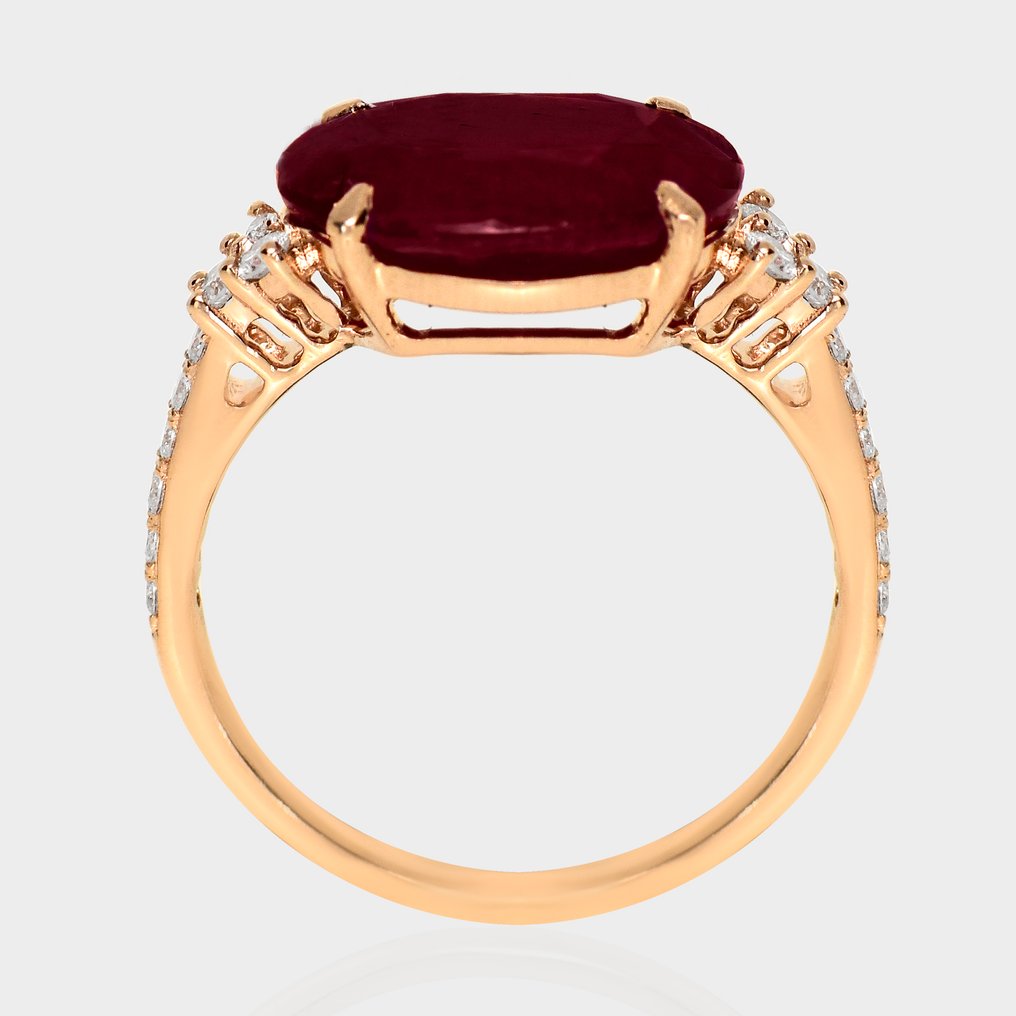 No Reserve Price - Ring - 14 kt. Rose gold, HRD 4.47 ct Unheated Purplish Red - 4.77ct. tw. Ruby - Diamond #3.2