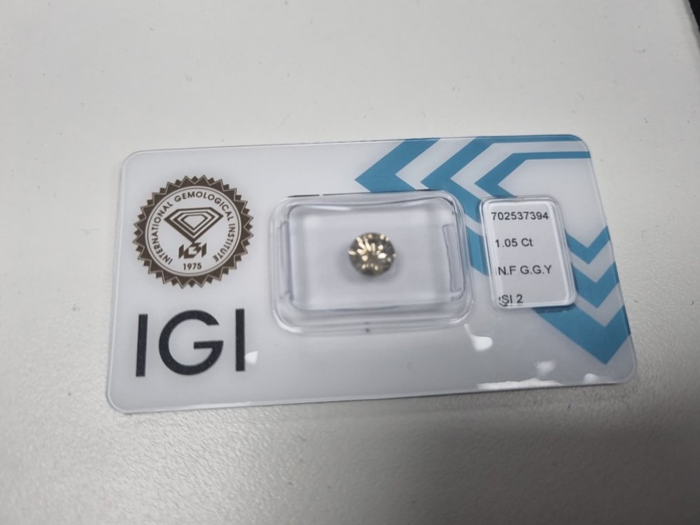 1 pcs 钻石  (天然色彩的)  - 1.05 ct - 圆形 - Fancy 灰色, 绿色 黄色 - SI2 微内含二级 - 国际宝石研究院（IGI） #1.0
