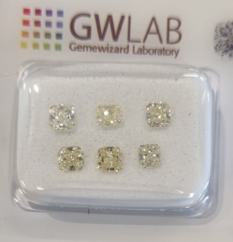No Reserve Price - 6 pcs Diamond  (Natural)  - 0.90 ct - Rectangle - VVS2, SI1 - Gemewizard Gemological Laboratory (GWLab) - yellow #2.1