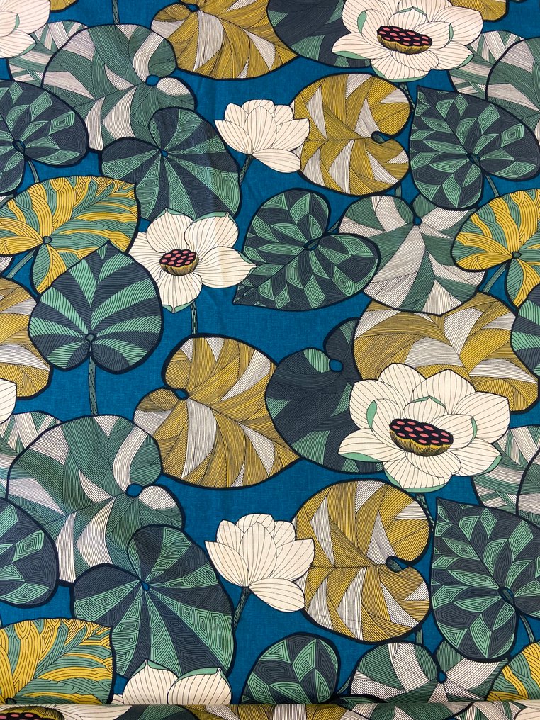 Prestisjefullt og eksklusivt stoff i rent bomull med stiliserte blomster, produsert i Frankrike. - Polstringsstoff - 300 cm - 280 cm #1.0