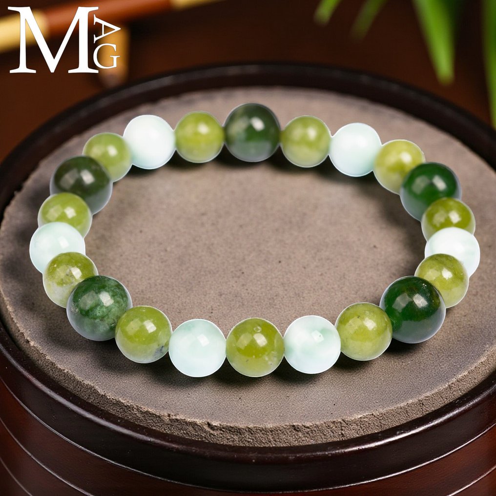 Green Larimar and Jade Bracelet - Exclusive Combination. - Height: 200 mm - Width: 10 mm- 20 g #1.0