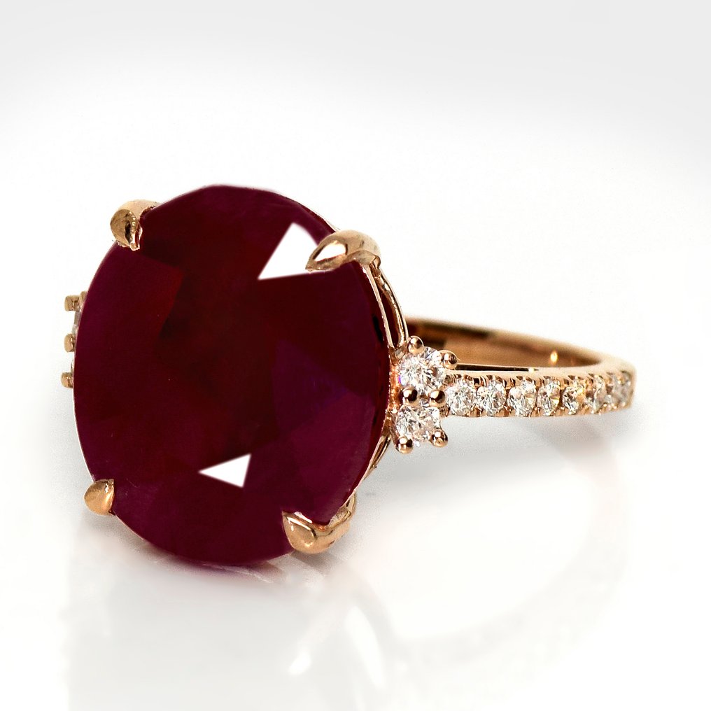 No Reserve Price - Ring - 14 kt. Rose gold, HRD 5.36 ct Unheated Purplish Red -  5.63ct. tw. Ruby - Diamond #2.1