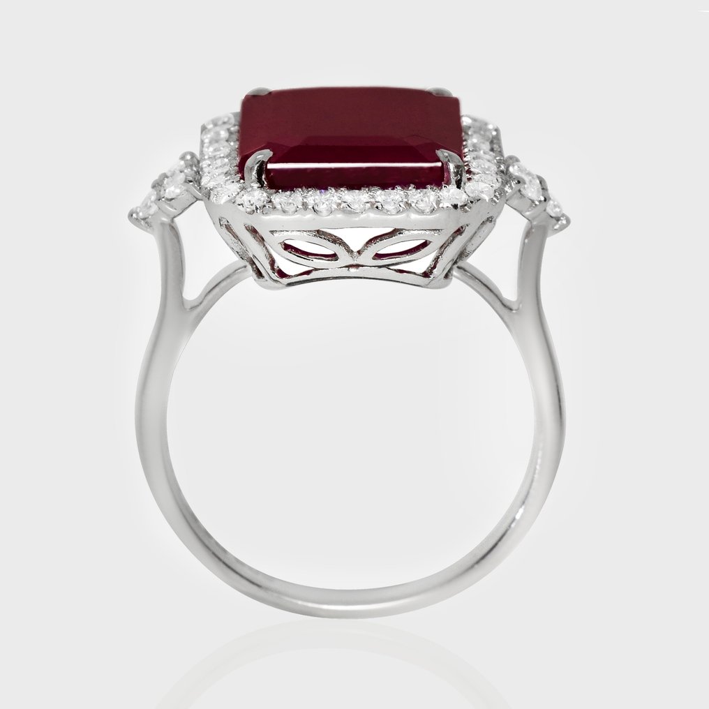 χωρίς τιμή ασφαλείας - Δαχτυλίδι - 14 καράτια Λευκός χρυσός, HRD 7.14 ct Ανεπεξέργαστο Μωβ-Κόκκινο -  7.65ct. tw. Ρουμπίνι - Διαμάντι #4.3