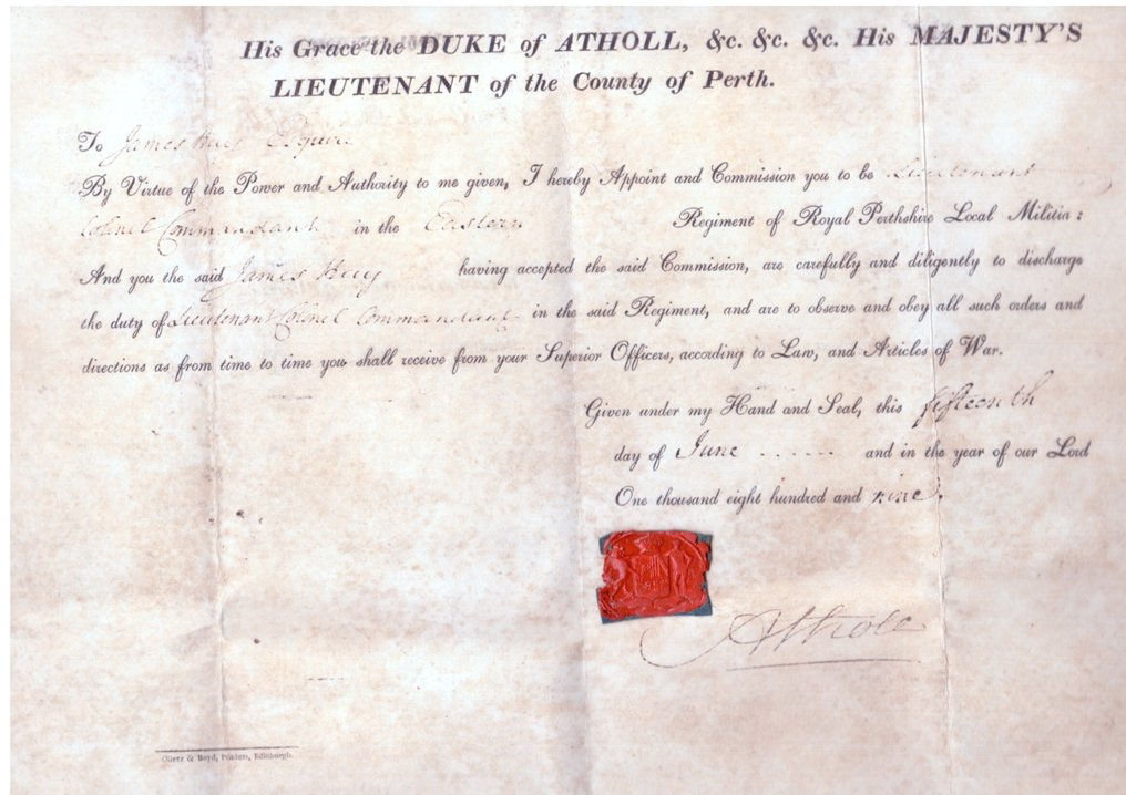 John Murray Atholl (1755-1830, F.R.S., 4th Duke) - Commission Document Signed 'Atholl' - 1809 #2.1