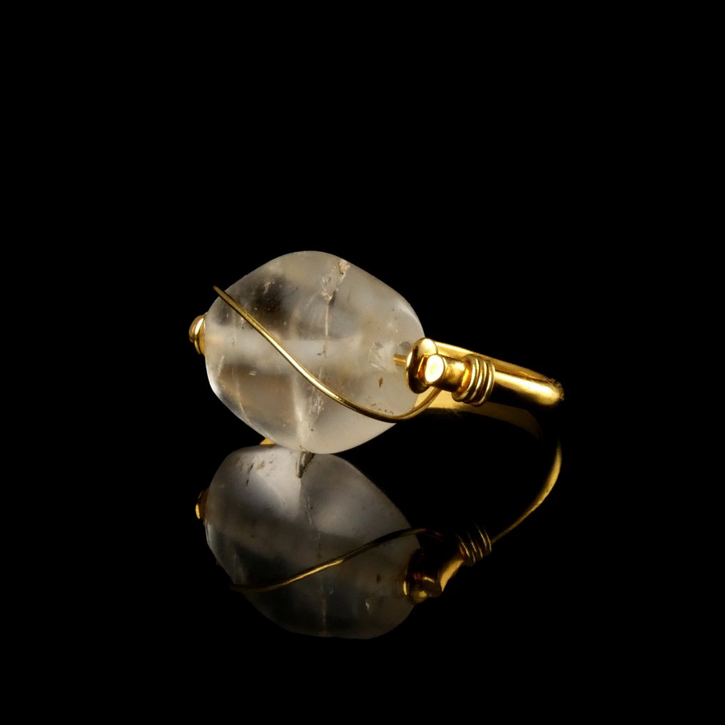 Ancient Roman Ring with wire-wrapped Roman rock crystal bead #1.0