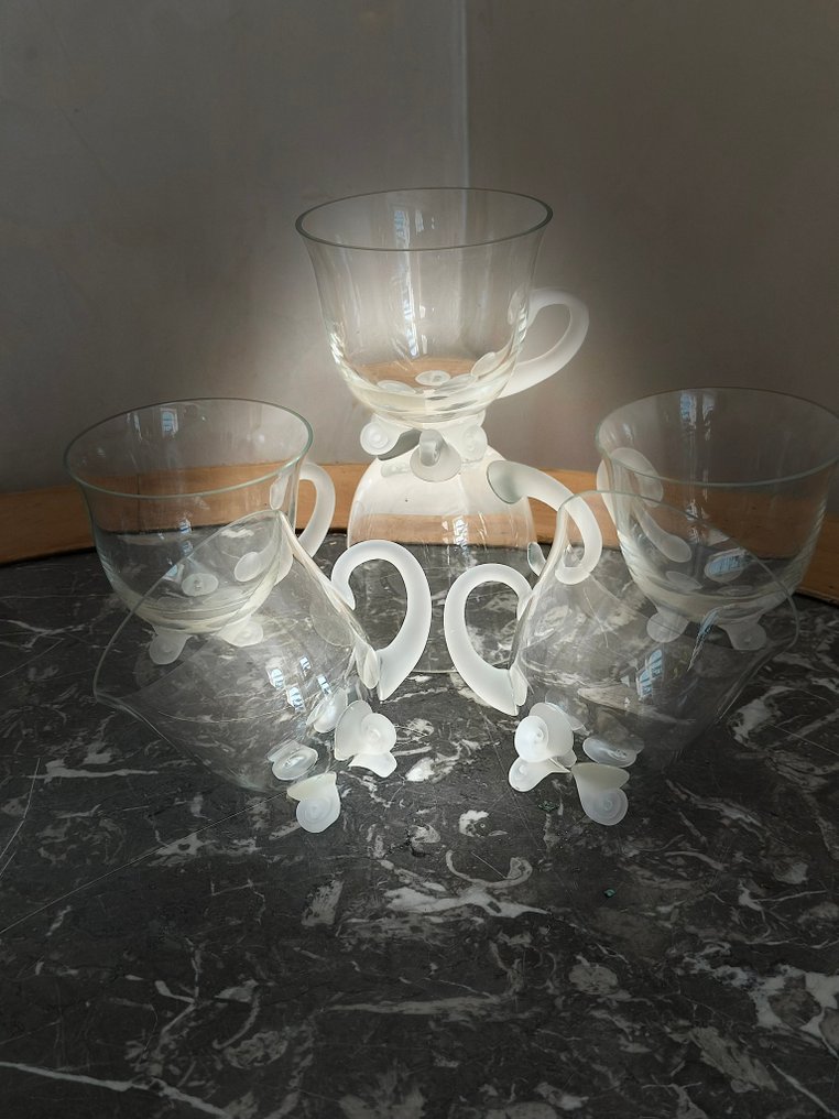 线束 - 巴黎——6个水晶玻璃，带磨砂底座和把手——法国，20世纪 - 1960-1970 #1.0