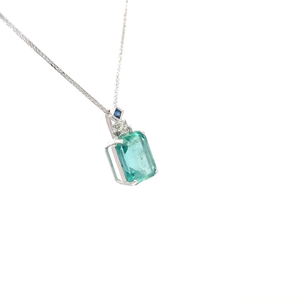 Collier avec pendentif - 14 carats Or blanc -  1.34ct. tw. Émeraude - Diamant #4.3