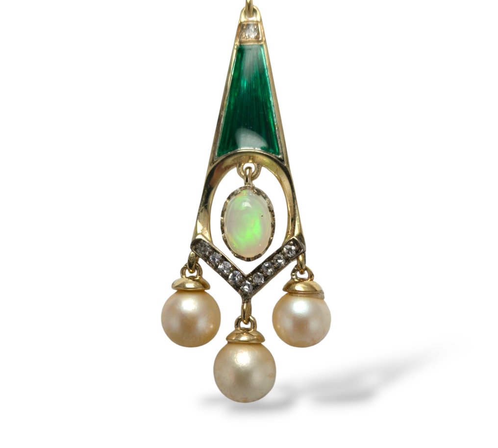 Σκουλαρίκια - 14 καράτια Κίτρινο χρυσό, Βασιλικό ρωσικό, 56 χρυσό, διαμάντι 1,50 καρατίων, σμάλτο, σκουλαρίκια - 1.50ct. tw. #3.2