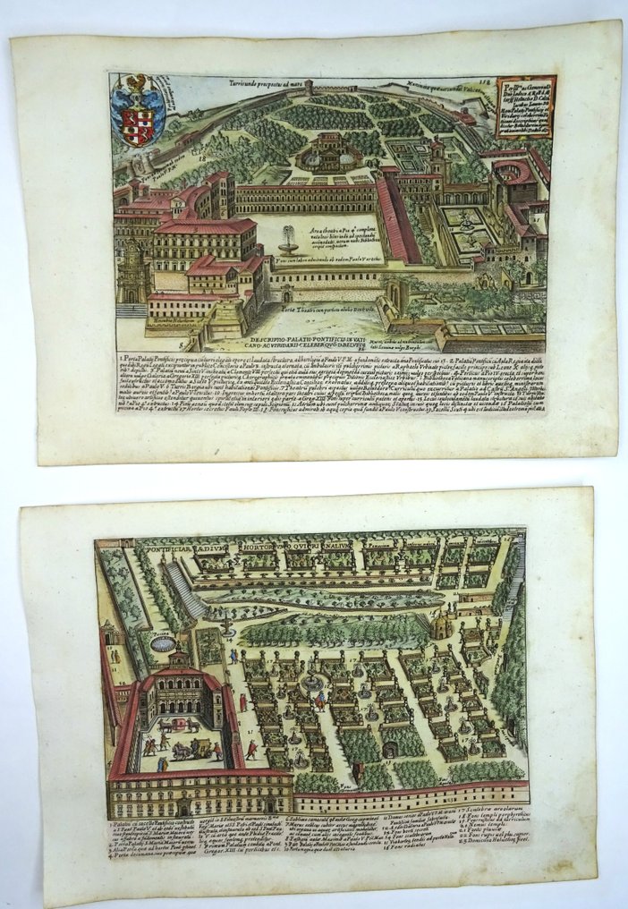 Italia - Vatikanstaten, Roma, Pavepalasset og hager [2 visninger]; Giacomo Lauro - Descriptio Palatii Pontificis in Vaticano.../Pontificiar aedium Hortorum… - 1621-1650 #1.0