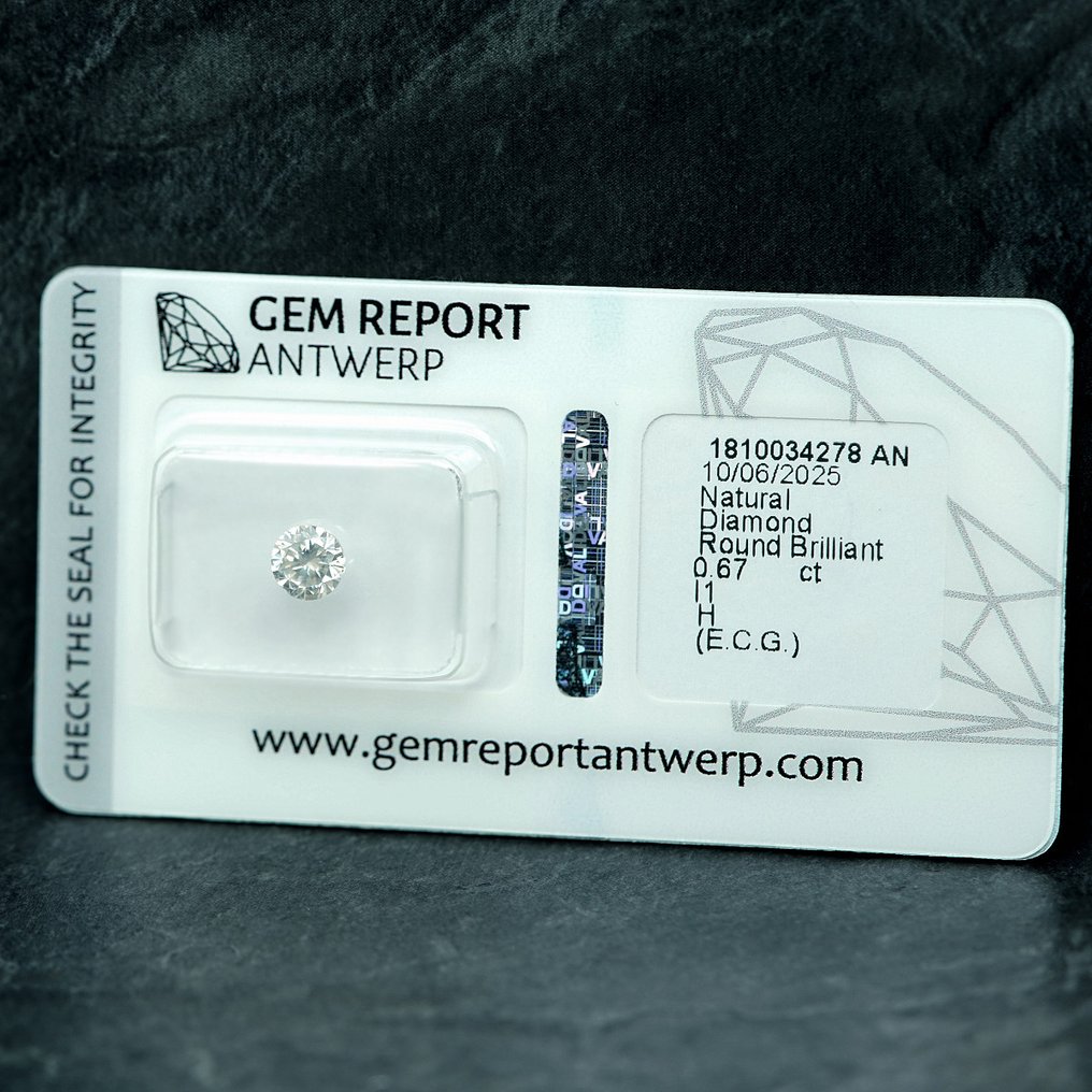 Ohne mindestpreis - 1 pcs Diamant (Natürlich) - 0.67 ct - Rund - H - I1 - Gem Report Antwerp (GRA) #3.2
