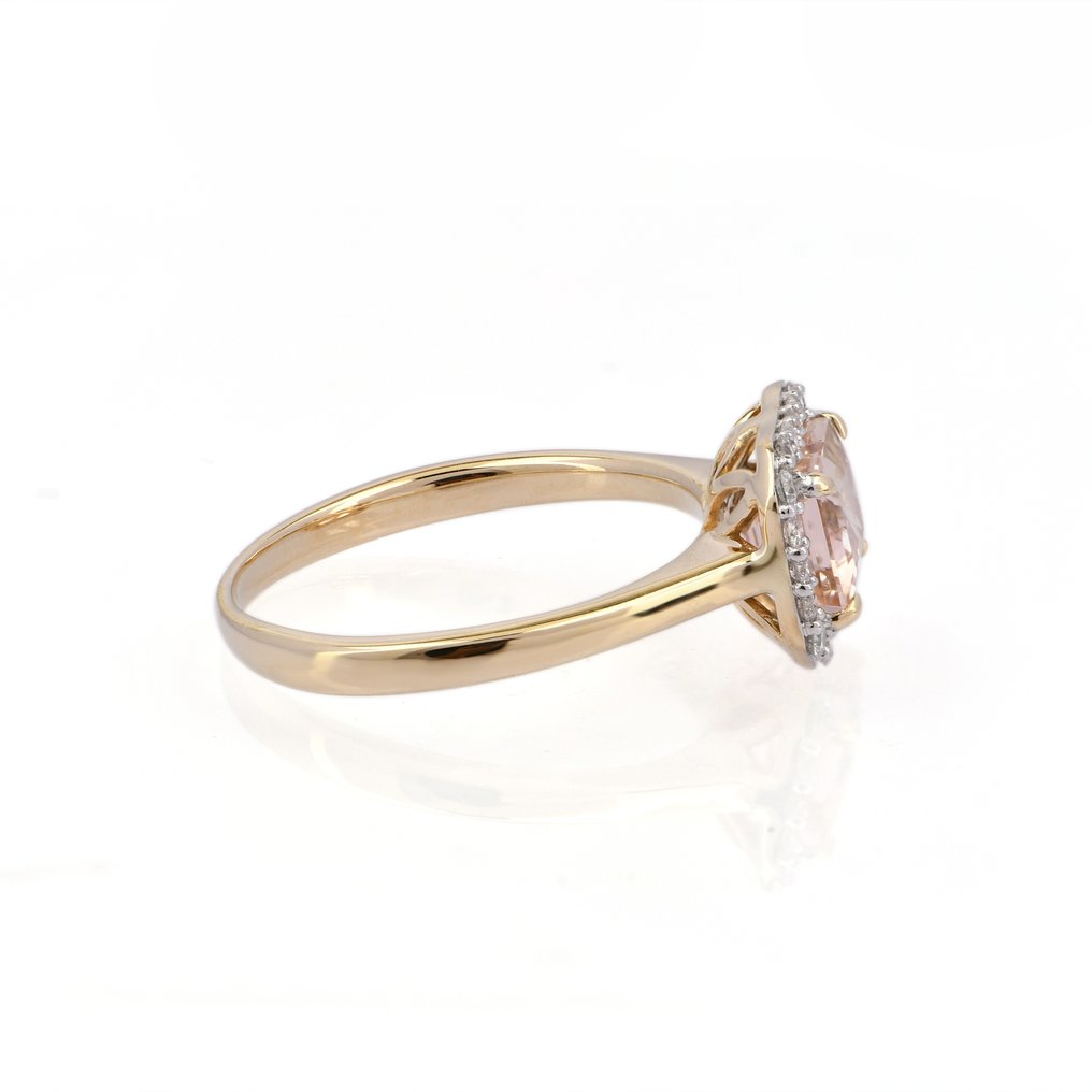 Ring - 14 kt. Yellow gold - 1.83ct. tw. Morganite - Diamond - Halo Ring #4.3