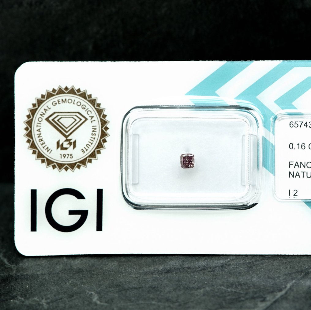 1 pcs 钻石 (天然色彩的) - 0.16 ct - 枕形 - Fancy 稍帶紫色的 粉红色 - I2 内含二级 - 国际宝石研究院(IGI) #4.3
