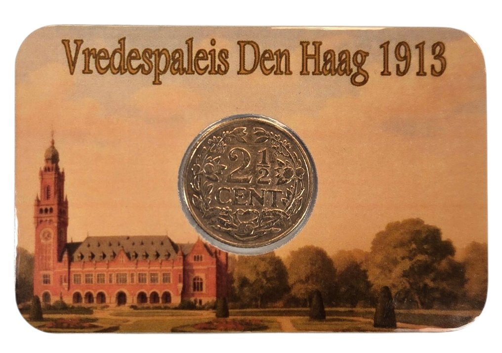 Netherlands. Wilhelmina. 2 1/2 Cent 1913 Coincard "Vredespaleis Den Haag 1913". Private uitgave (No reserve price) #1.0