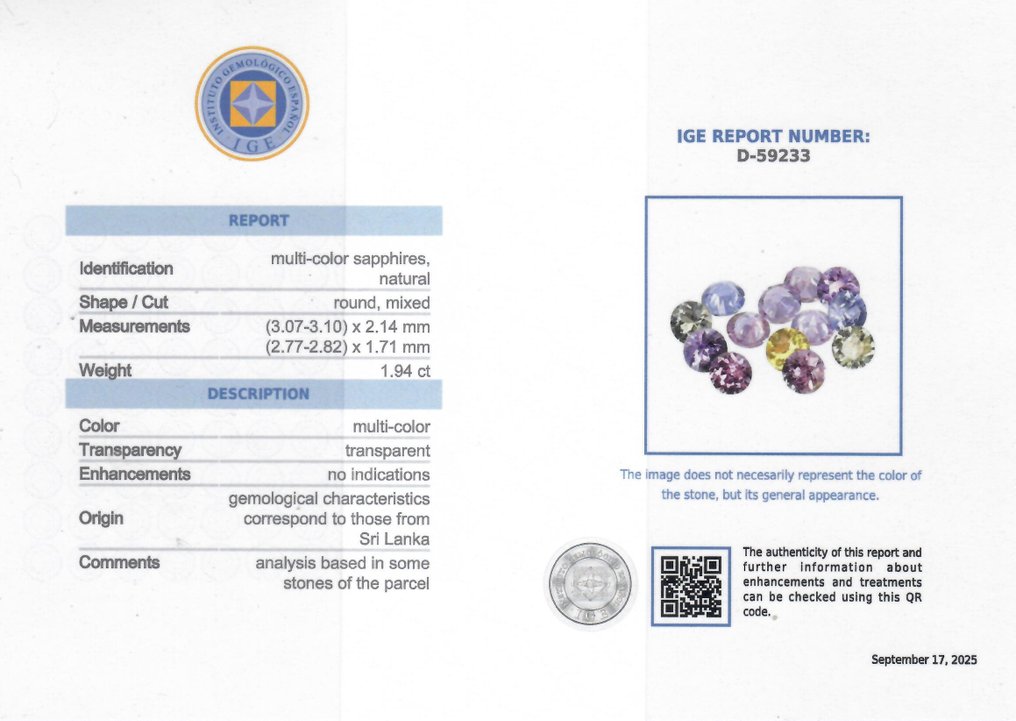 13 pcs Multicolour Sapphire - 1.94 ct - Instituto Gemólogico Español (IGE) - Without treatments #2.1
