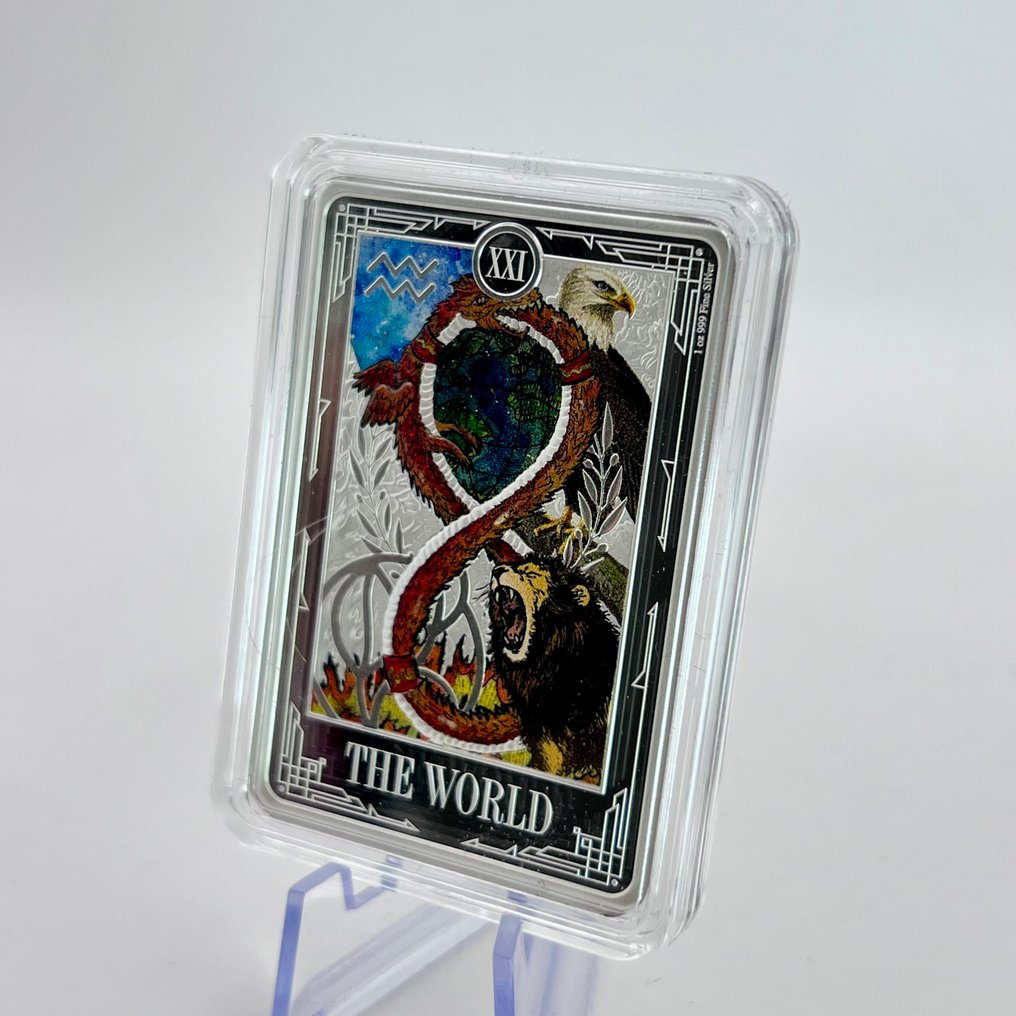 纽埃. 2 Dollars 2025 – Tarot – XXI The World – 1 oz Silver .999 – Proof Colorized – Limited Edition #1.0
