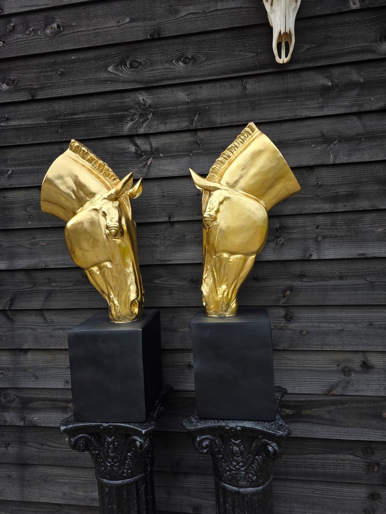 Statue, XL Set Horse Heads - 95 cm - mgo - 2025 #3.2
