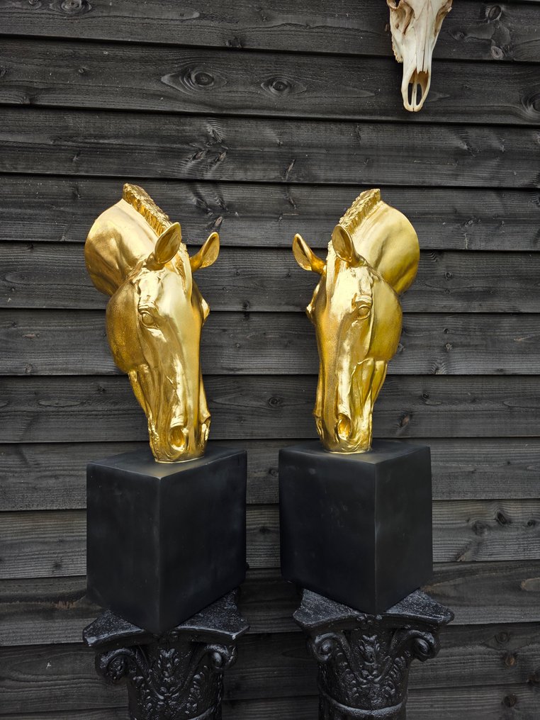 Statue, XL Set Horse Heads - 95 cm - mgo - 2025 #1.0