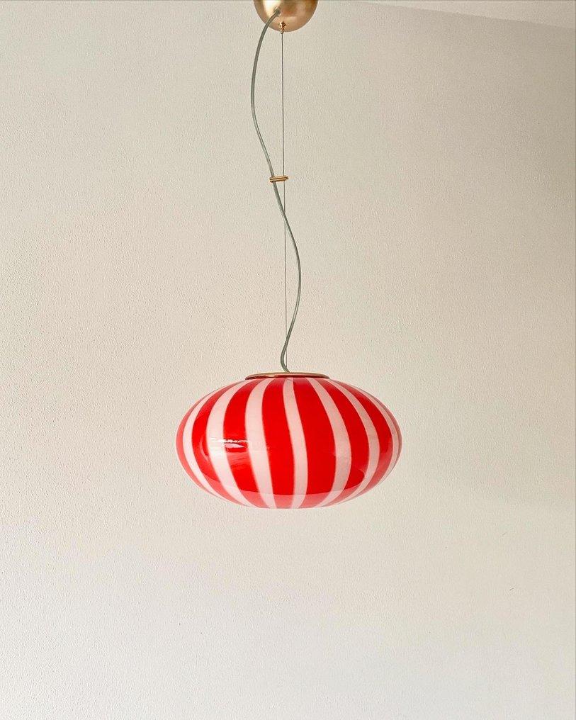 MIMU interior - Hanging lamp - Red filigree stripes lamp 33 - Murano Effetre cane #4.3