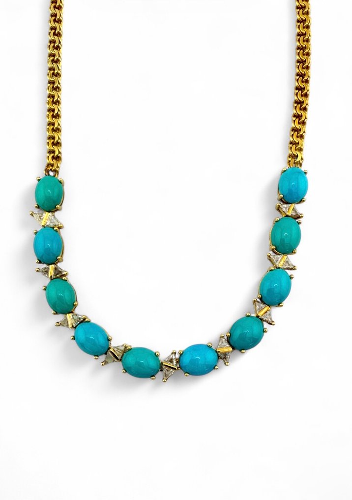 Κολιέ - 18 καράτια Κίτρινο χρυσό, Κολιέ από 18K κίτρινο χρυσό με τουρκουάζ και διαμάντι σε σχήμα τριγώνου 0,54 καρατίων. -  0.54ct. tw. Διαμάντι (Φυσικό)  #3.2