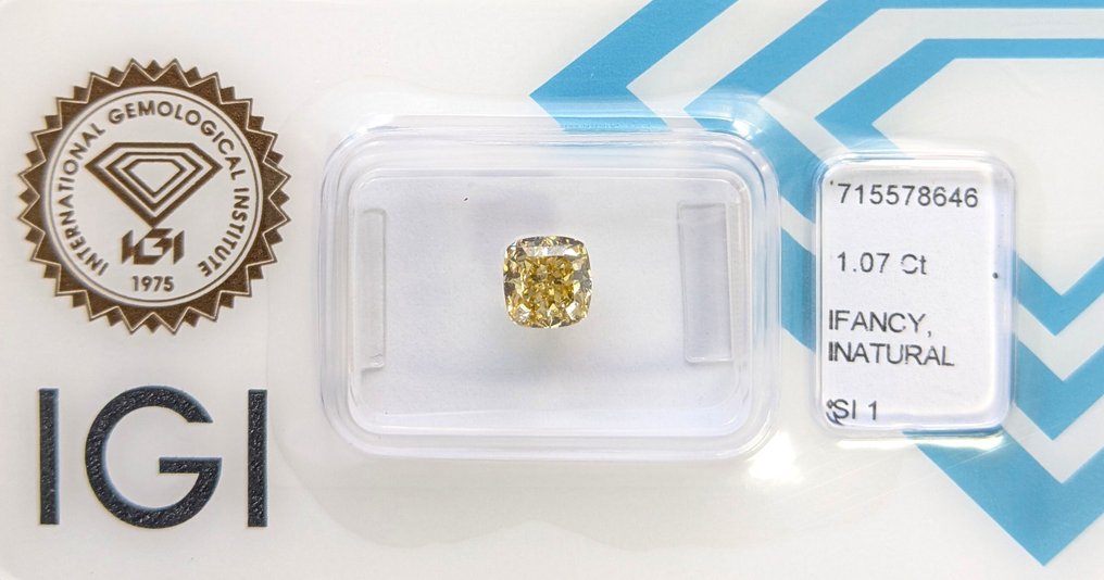 1 pcs 鑽石  (天然彩色)  - 1.07 ct - 枕形 - Fancy deep 黃色 - SI1 - 國際寶石學院（International Gemological Institute (IGI)） #3.2