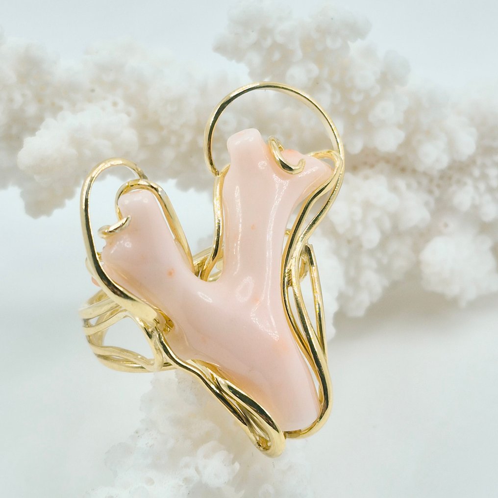 Koral - Sølv, Forgyldt - Ring - Corallo Rosa #1.0