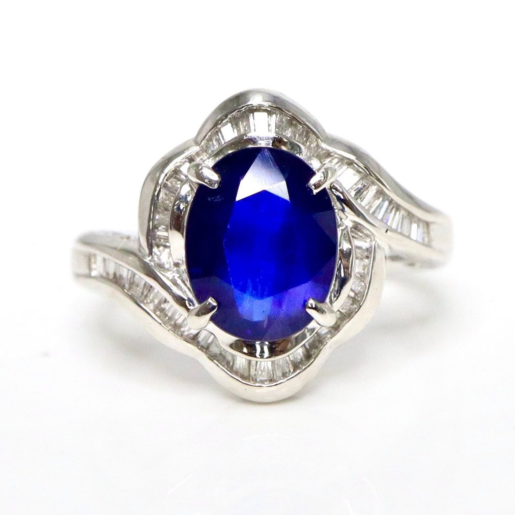 戒指 白金 - 2.64ct. tw. 蓝宝石 - 钻石 #1.0