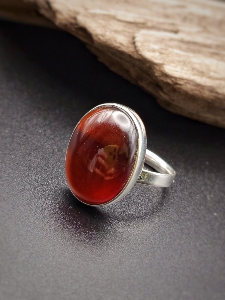 925纯银戒指，配有高品质的石榴石，尺寸可调- 11.6 g - (1) #1.0