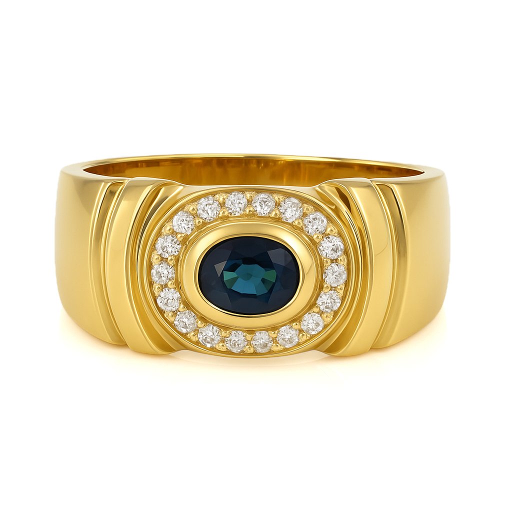 戒指 - 18K包金 黄金 - 0.19ct. tw. 蓝宝石 - 钻石 #4.3