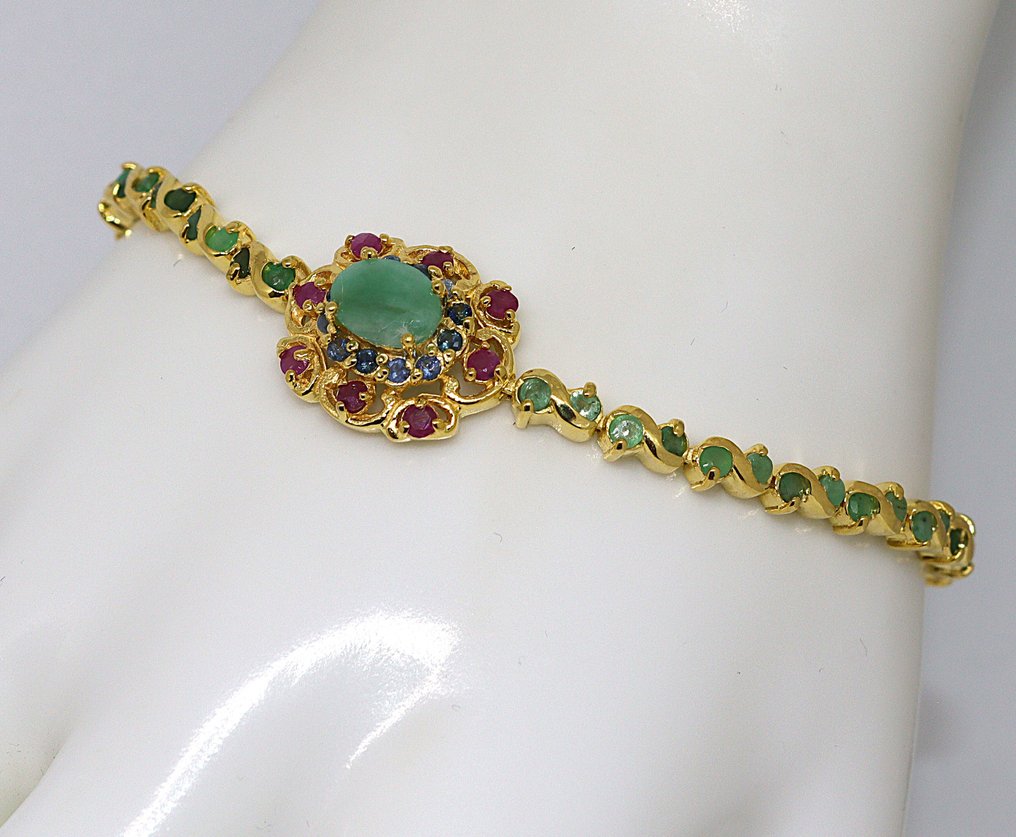 没有保留价 - 手镯 银 -  3.80ct. tw. 祖母绿 - 混合宝石 - 红宝石，蓝宝石， #2.1