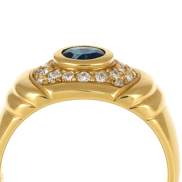 戒指 - 18K包金 黄金 - 0.19ct. tw. 蓝宝石 - 钻石 #2.1