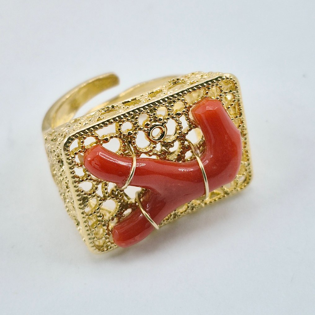 Corail rouge - Argent, Plaqué or - Bague - CORALLO MEDITERRANEO #3.2