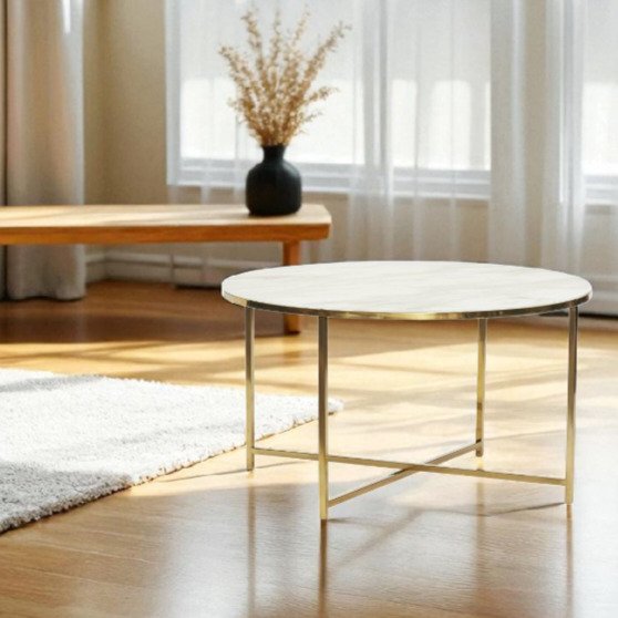 Hübsch - Lotte Knudsen - 咖啡桌 - POND 桌子 - 黄铜/白色 - 金屬, 玻璃 #1.0