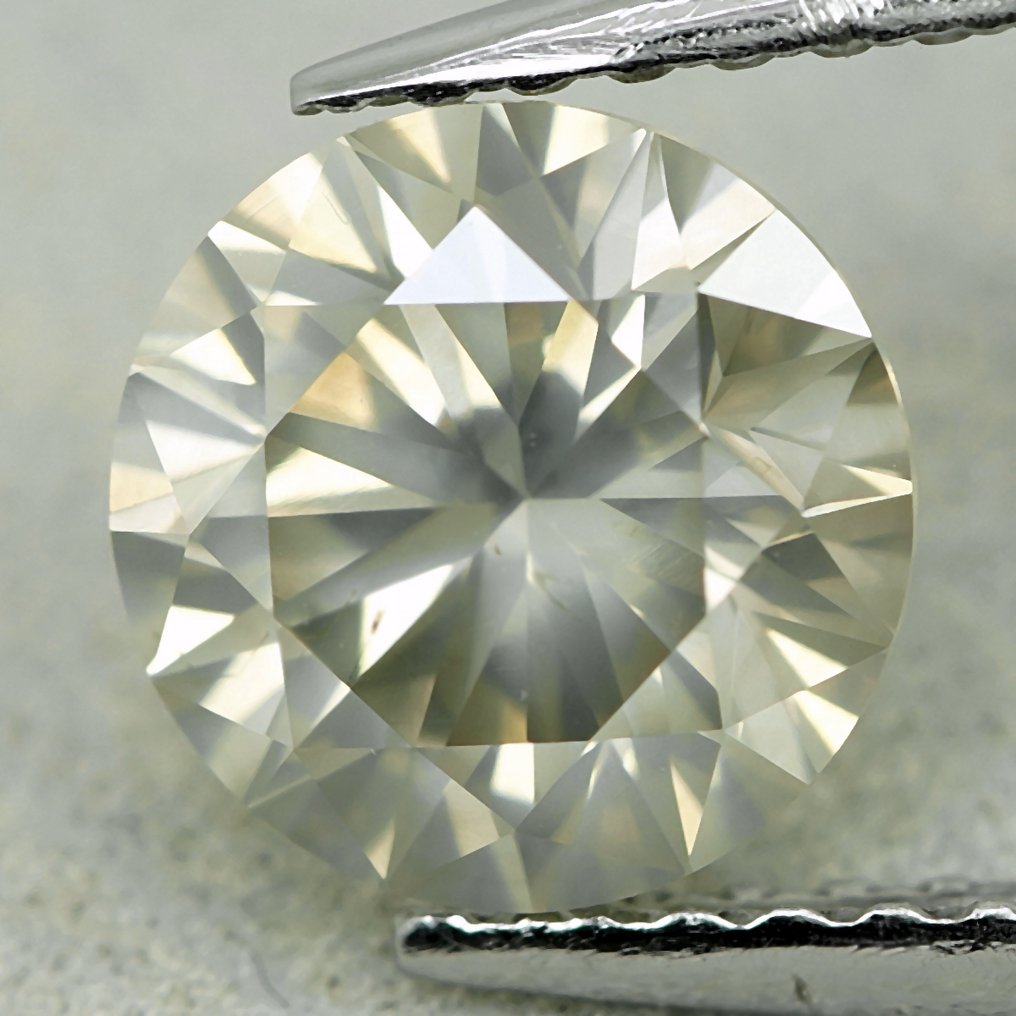 1 pcs 鑽石  (天然彩色)  - 1.24 ct - 圓形 - Fancy light 淡黃色 灰色 - I1 - Gem Report Antwerp (GRA) #3.2