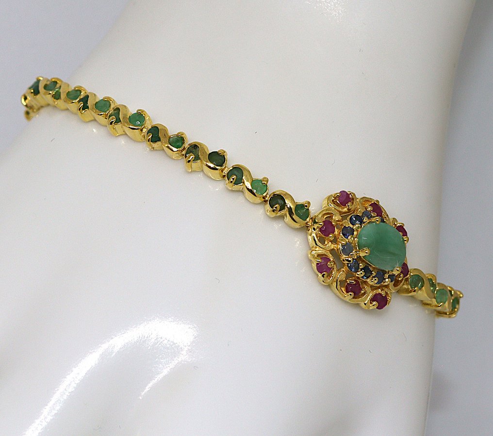没有保留价 - 手镯 银 -  3.80ct. tw. 祖母绿 - 混合宝石 - 红宝石，蓝宝石， #3.2