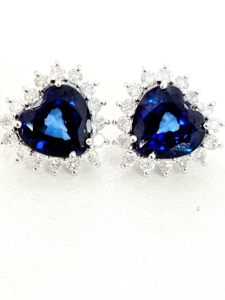 耳环 - 18K包金 白金 蓝宝石 - 钻石 #1.0