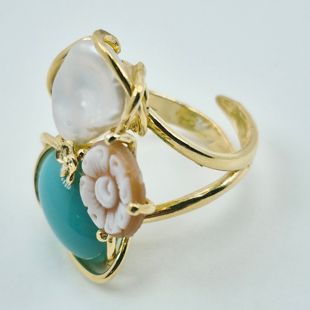 Τυρκουάζ - Ασημί, Gold-plated - Δαχτυλίδι - American Turkish #4.3