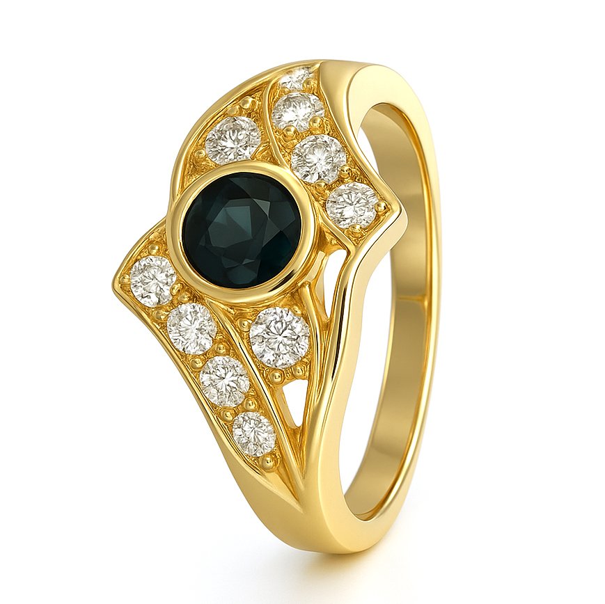 戒指 - 18 克拉 黃金 - 0.64ct. tw. 藍寶石 - 鉆石 #3.2