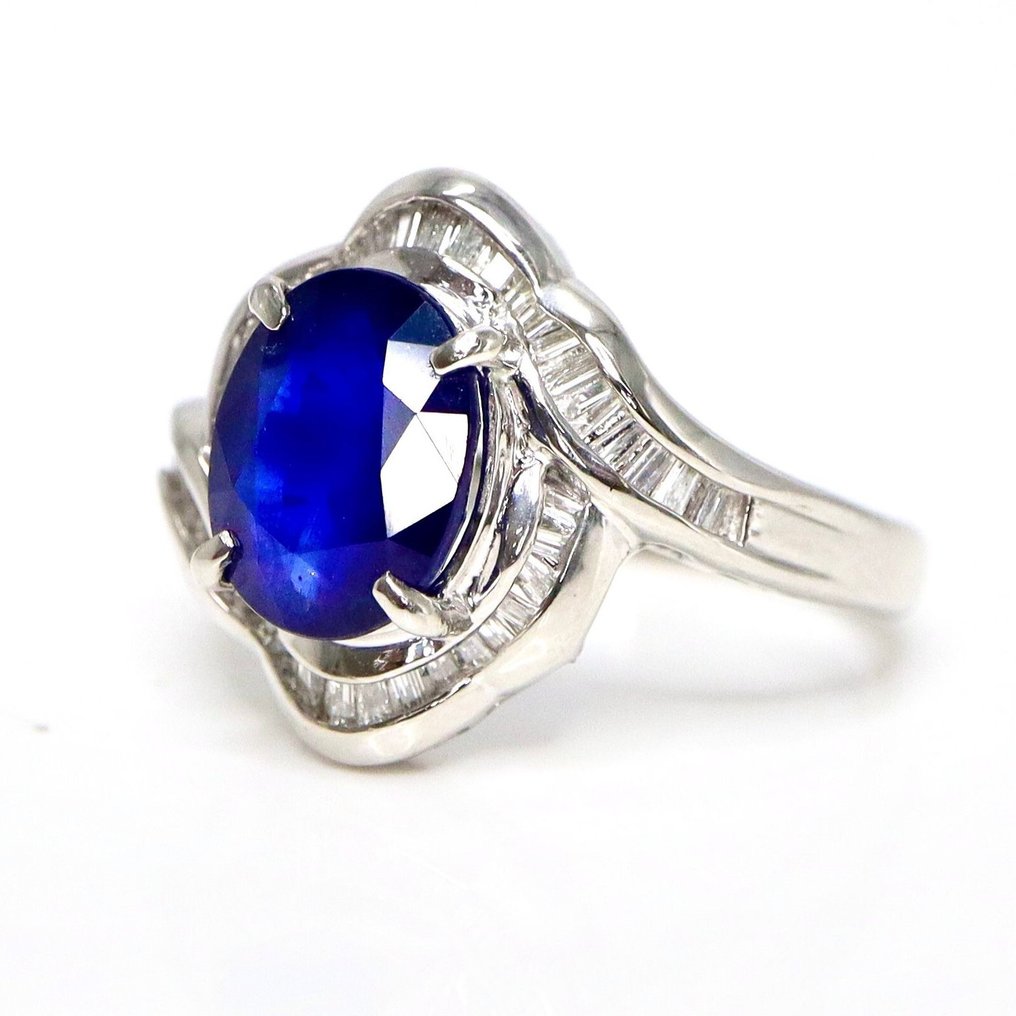 戒指 白金 - 2.64ct. tw. 蓝宝石 - 钻石 #1.0