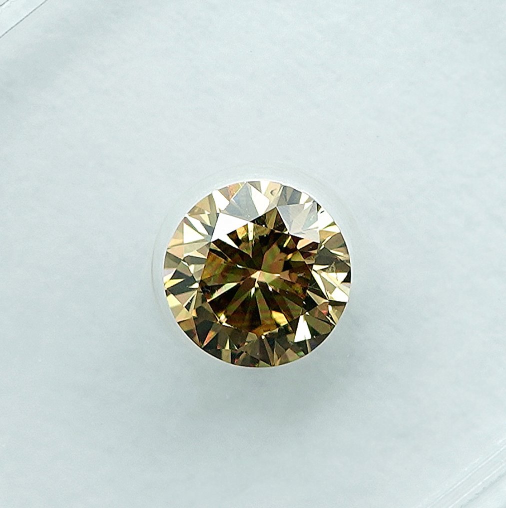 χωρίς τιμή ασφαλείας - 1 pcs Διαμάντι (Φυσικού χρώματος) - 0.33 ct - Στρογγυλό - Fancy intense Καφετί Κίτρινο - SI1 - International Gemological Institute (IGI) #2.1