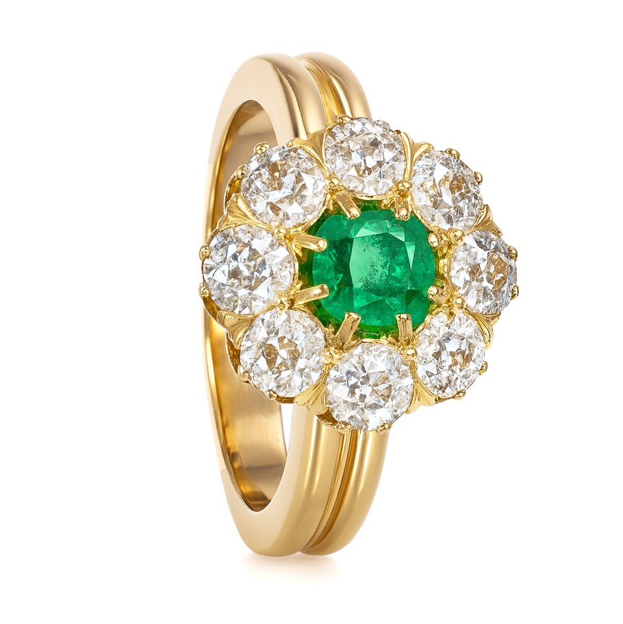 Ring - 18 kt. Yellow gold - 1.36ct. tw. Emerald - Diamond #1.0