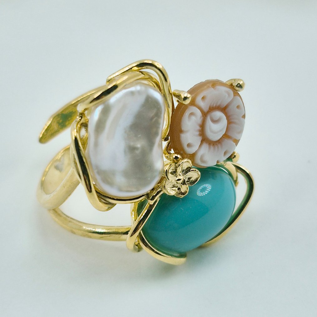 Τυρκουάζ - Ασημί, Gold-plated - Δαχτυλίδι - American Turkish #2.1