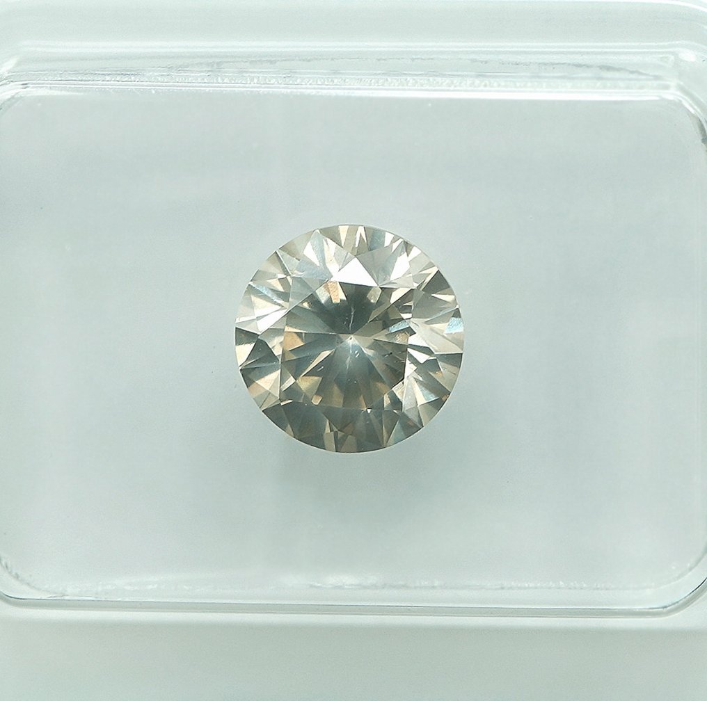 1 pcs 鑽石  (天然彩色)  - 1.24 ct - 圓形 - Fancy light 淡黃色 灰色 - I1 - Gem Report Antwerp (GRA) #2.1